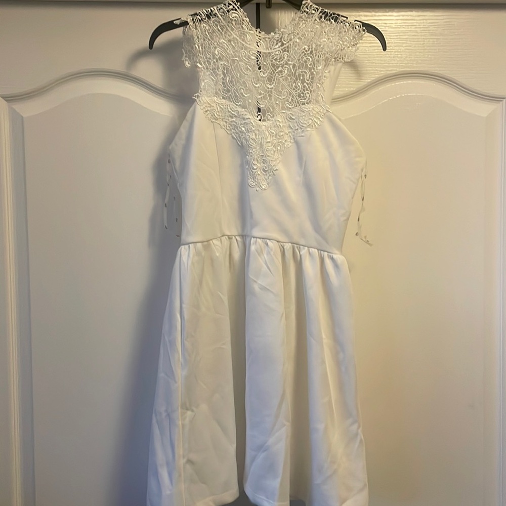 White dress with lace top